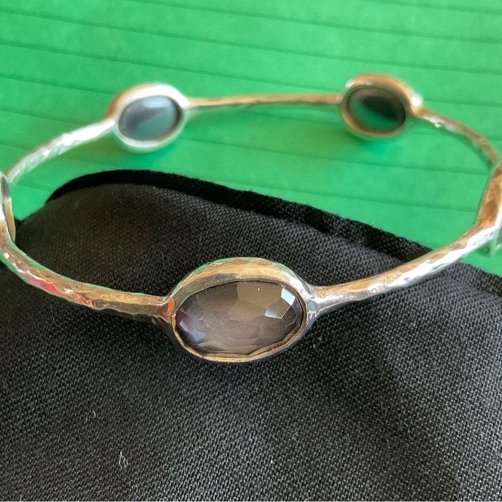IPPOLITA Rock Candy Sterling Silver 5 Station Gray Stone Bangle Bracelet